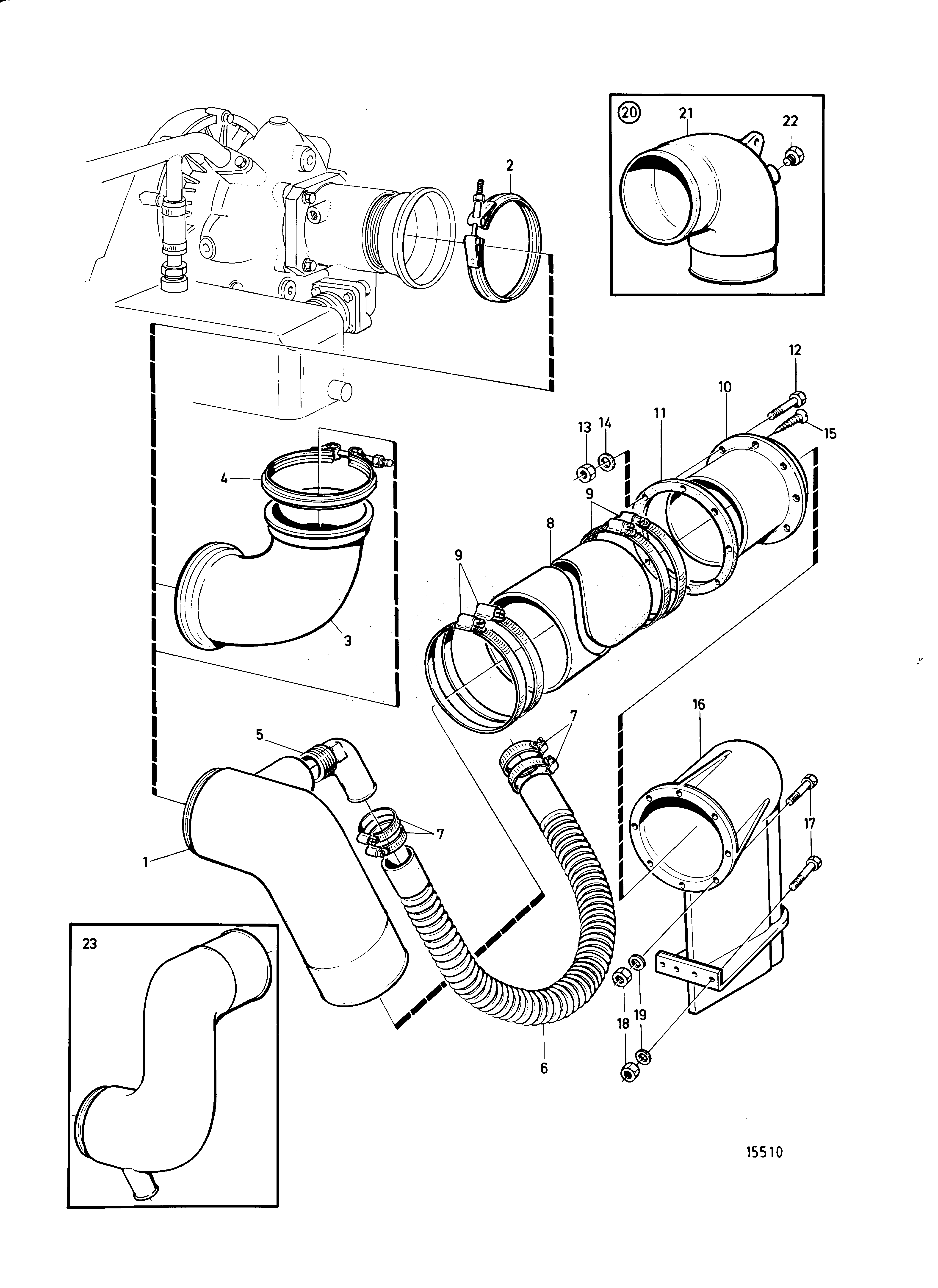 Схема узла Water Cooled Exhaust Line 5\'\'(127) Incl. Exh.riser