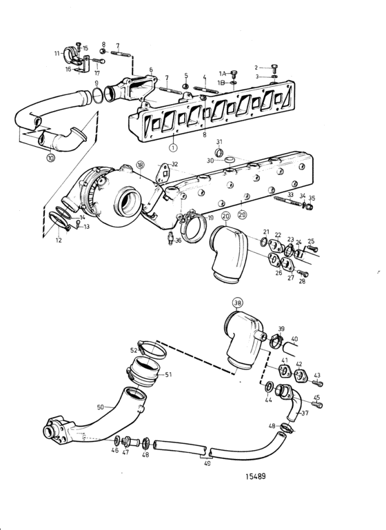 Схема узла Induction And Exhaust Manifold: B Для Volvo Penta D41D