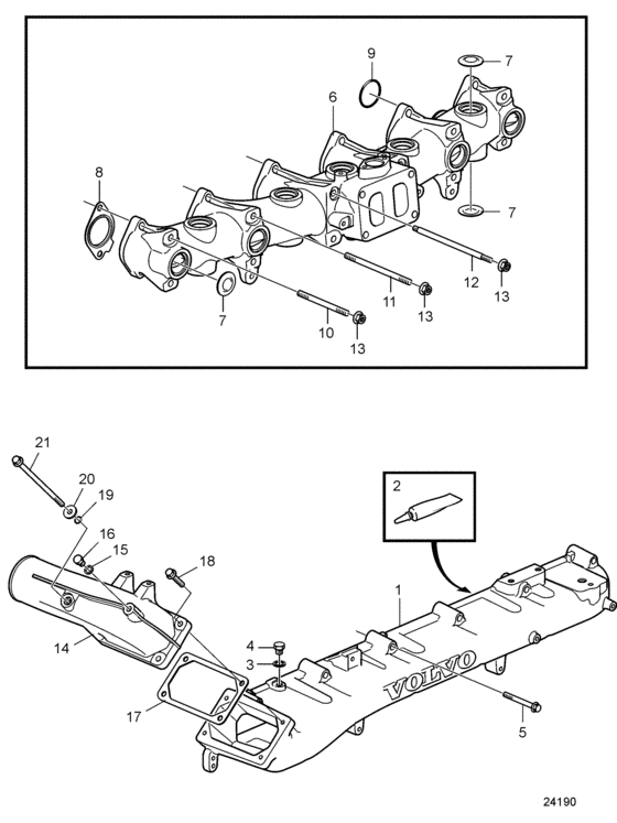 Схема узла Intake And Exhaust Manifold Для Volvo Penta D11A-B