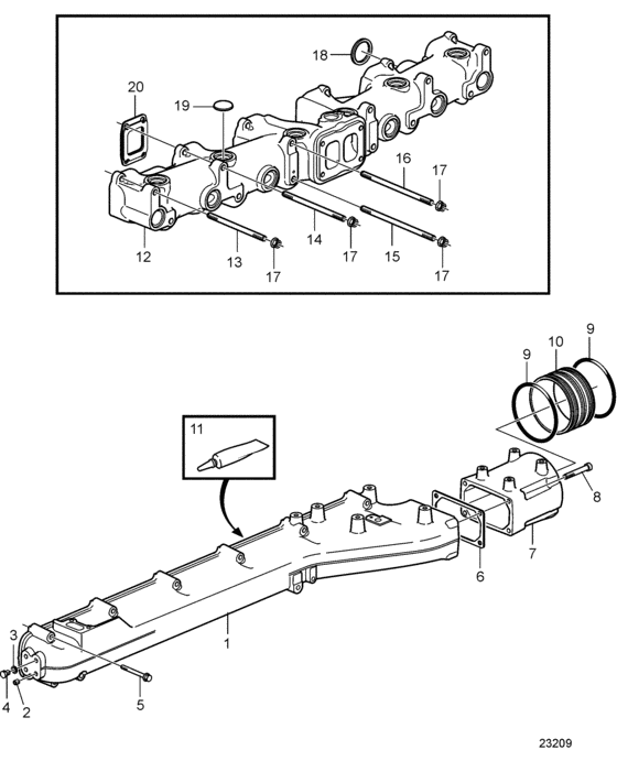 Схема узла Inlet And Exhaust Manilolds. Sn-1016038366 Для Volvo Penta D16C-A Mg