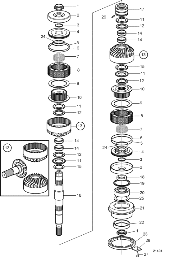 Схема узла Upper Gear Set And Shaft Для Volvo Penta Ips-A