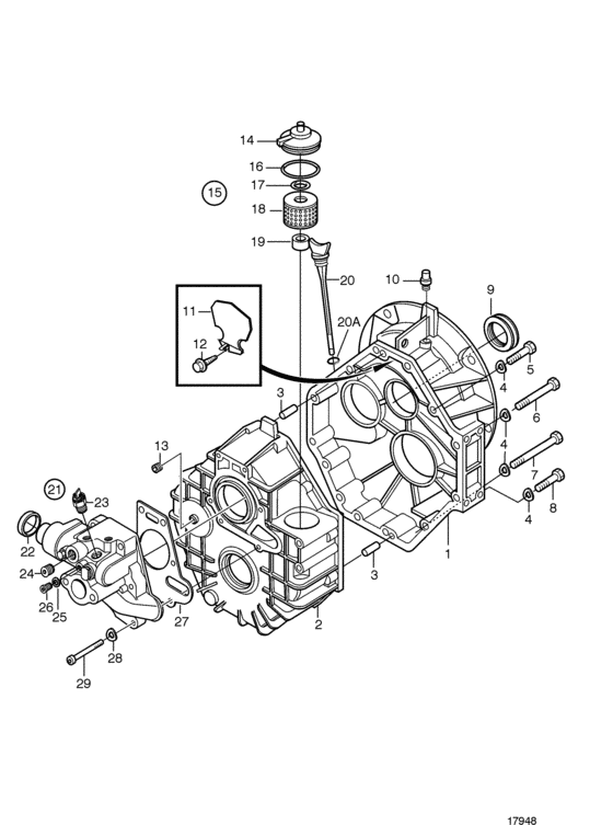 Схема узла Reverse Gear: Ratio 2.58:1 Для Volvo Penta Hs63A-A