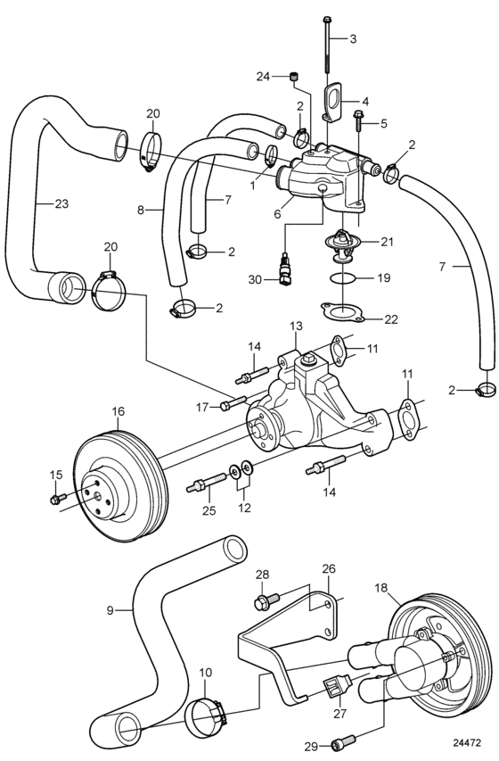 Схема узла Охлаждение Для Volvo Penta 5.0Glpefs