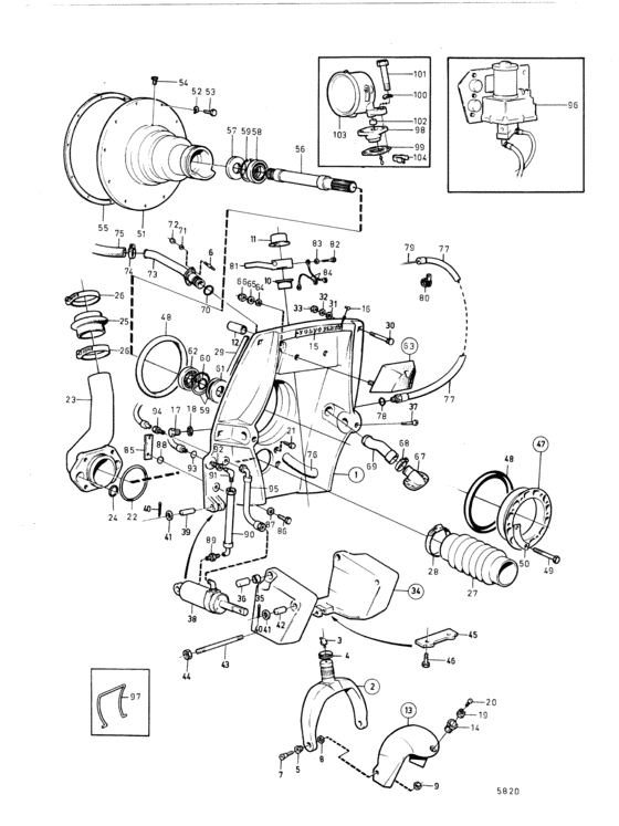 Схема узла Connecting Components 280Dp With Power Trim Для Volvo Penta Aqad30A