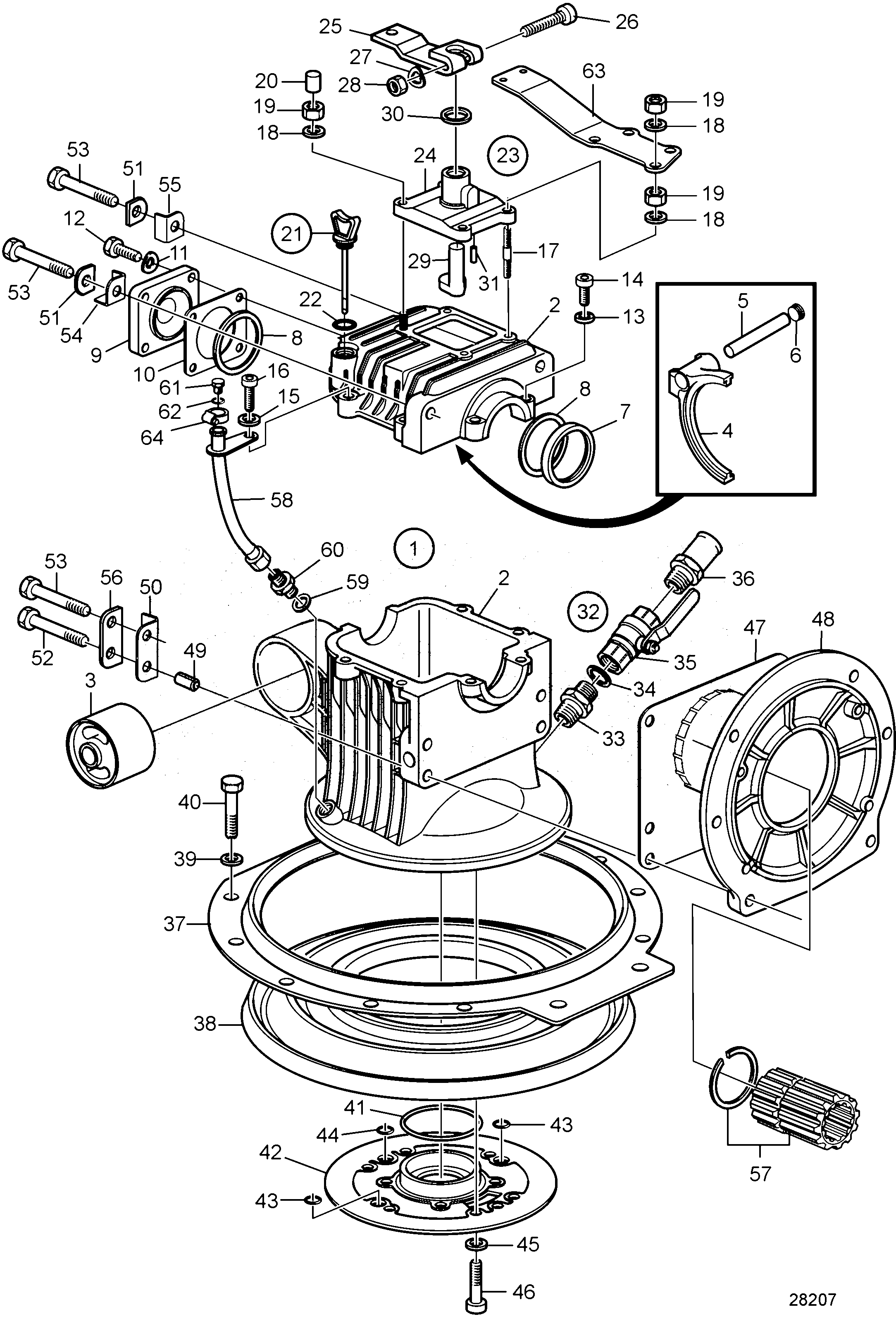 Схема узла Upper Gear Unit, Sail Boat Drive Unit 130S, 130Sr: Ratio 2.19:1