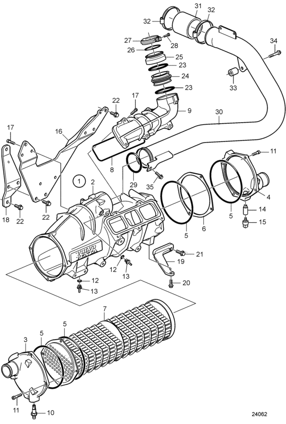 Схема узла Charge Air Cooler Для Volvo Penta D11A-A