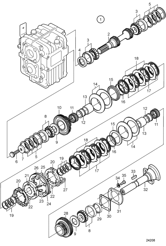 Схема узла Reverse Gear Ms25L, Components: Ratio 2.74:1 Для Volvo Penta Ms25L-A