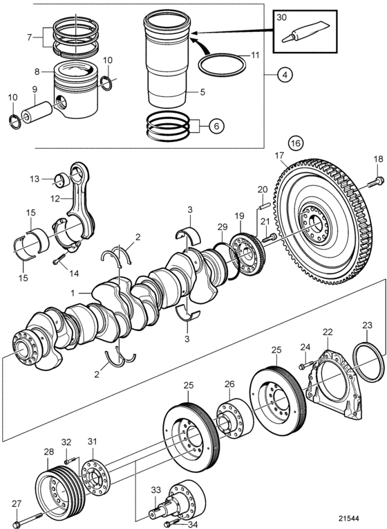 Схема узла Crank Mechanism Для Volvo Penta D9A2A D9-425