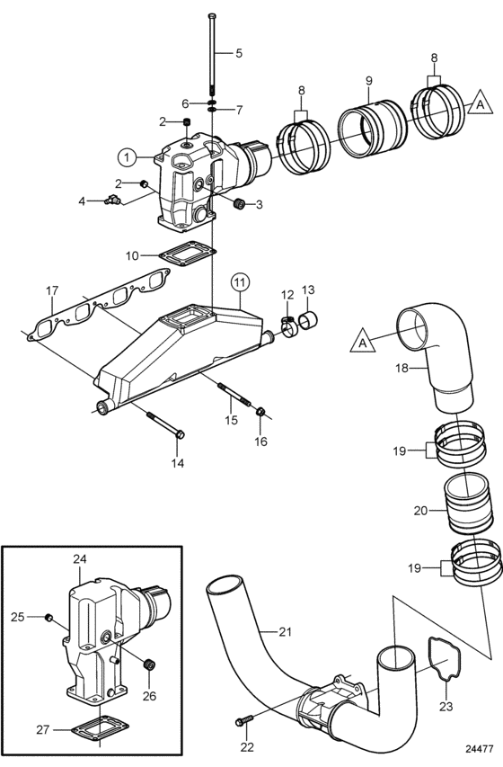Схема узла Выхлоп Для Volvo Penta 7.4Gsipwtr