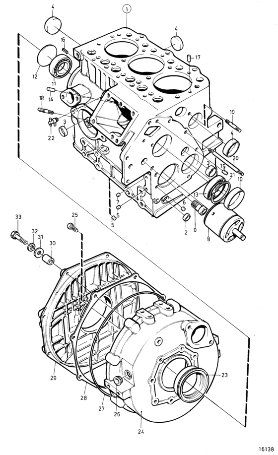 Схема узла Cylinder Block And Flywheel Housing Для Volvo Penta Md2020B