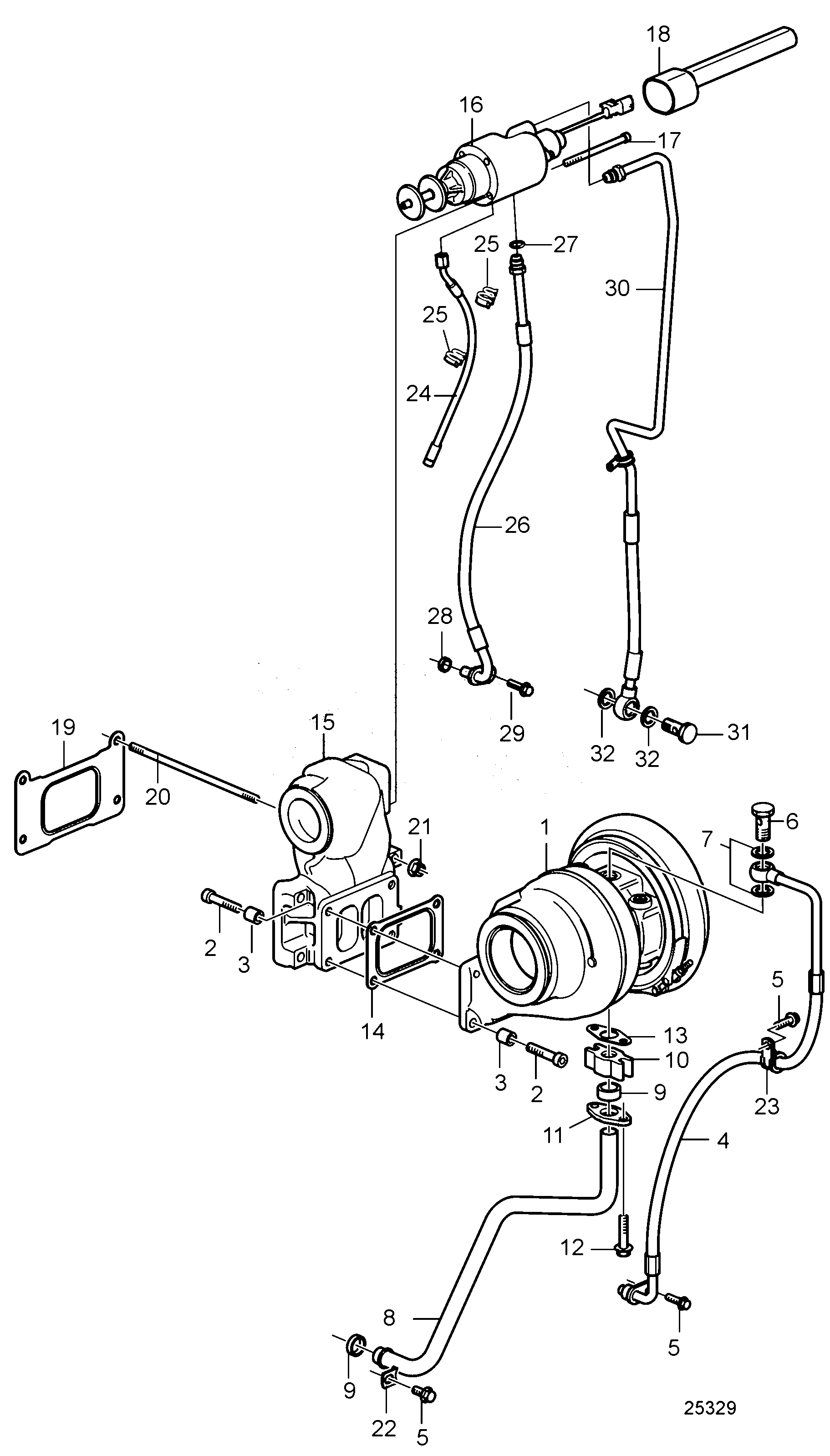 Схема узла Turbocharger, Front. Wastegate Valve. Sn -2013458048