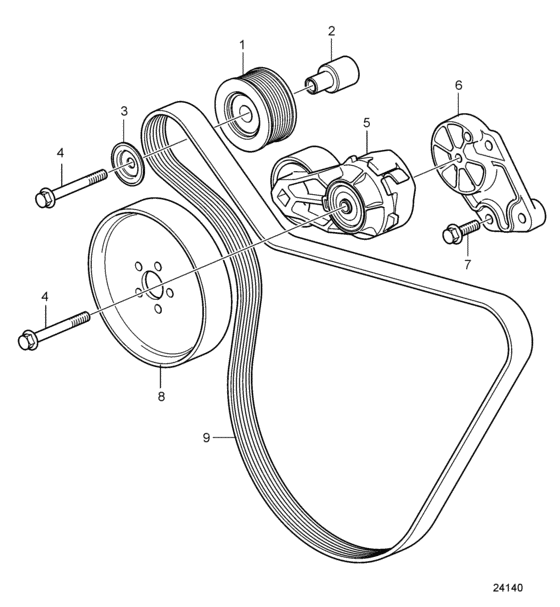 Схема узла Belt Transmission And Belt Tensioner Device Для Volvo Penta D11A-A