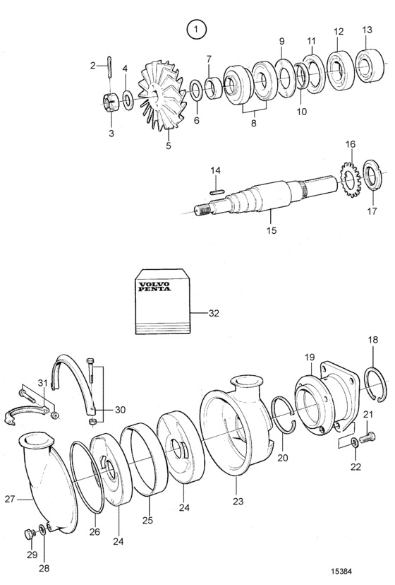 Схема узла Sea Water Pump With Bronze Impeller, Components Для Volvo Penta Tamd162C-B