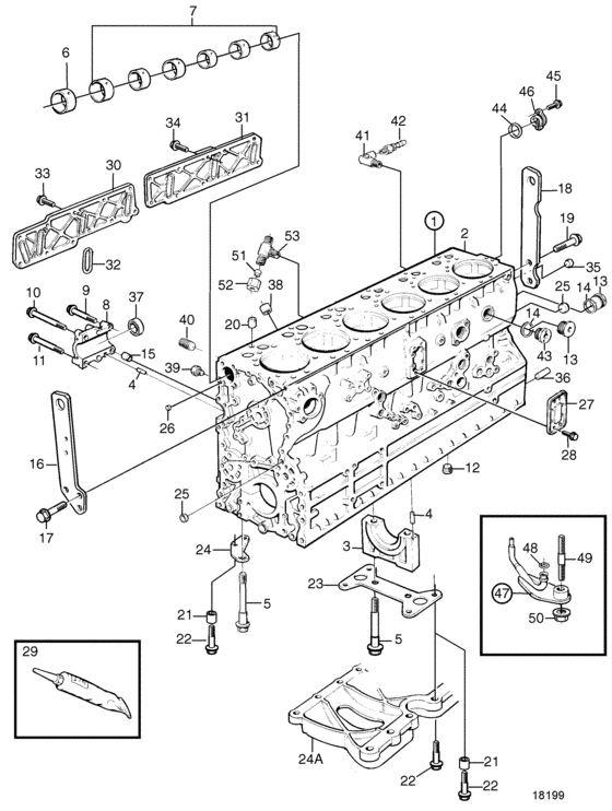 Схема узла Cylinder Block: B Для Volvo Penta Tamd163A-A