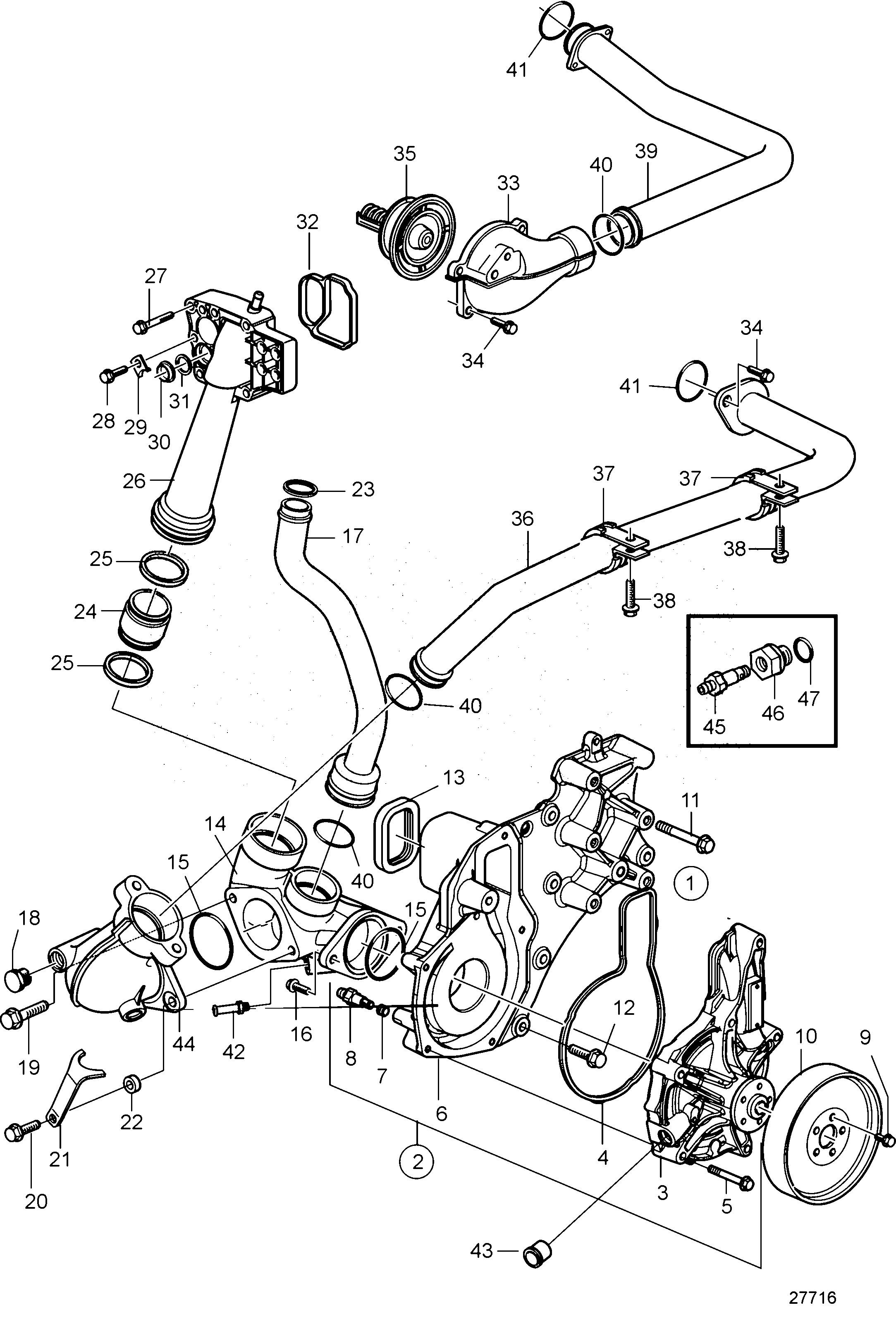 Схема узла Cooling Water Pump And Thermostat Housing. Sn1009163096-