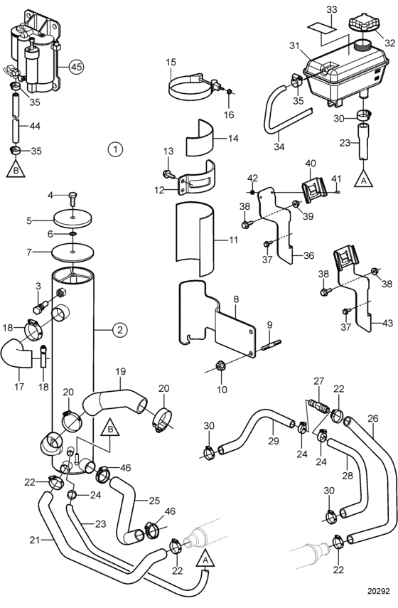 Схема узла Heat Exchanger, Sterndrive With Freshwater Cooling Для Volvo Penta 8.1Gi-E