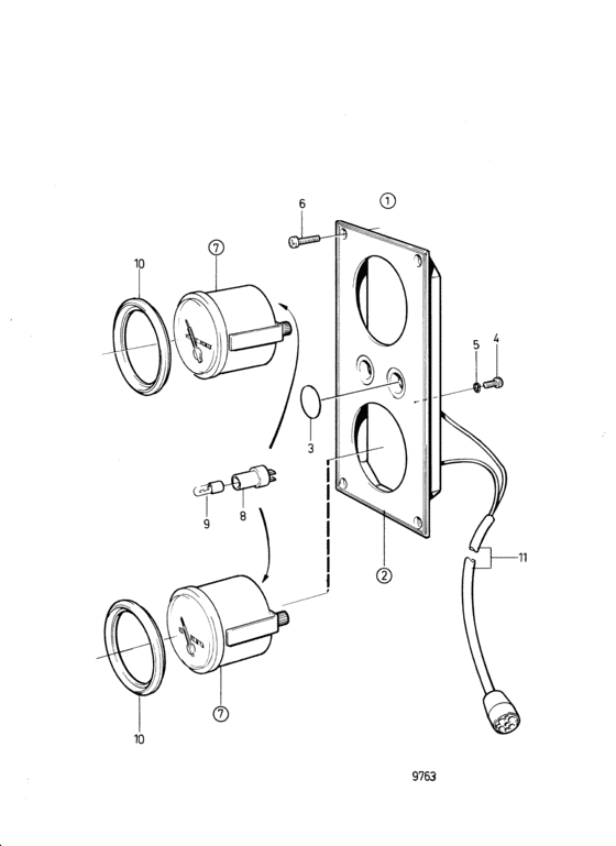 Схема узла Extra Panel, Turbo Pressure, Oil Pressure-Reverse Gear. Standard: 849939 Для Volvo Penta Tmd100C