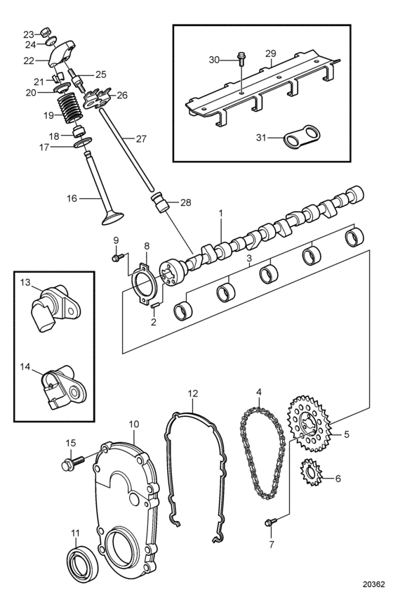 Схема узла Camshaft And Valve Train Для Volvo Penta 8.1Gi-Ef