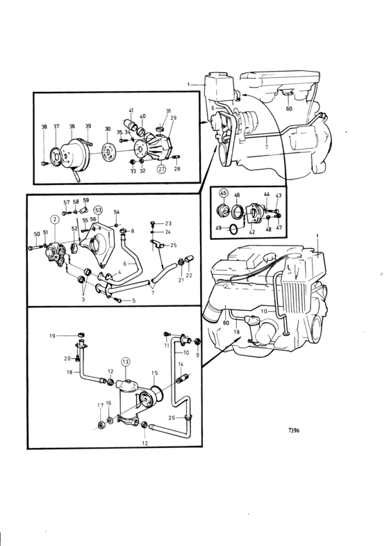 Схема узла Cooling System, Induction- And Exhaust Manifold Для Volvo Penta Aq145B