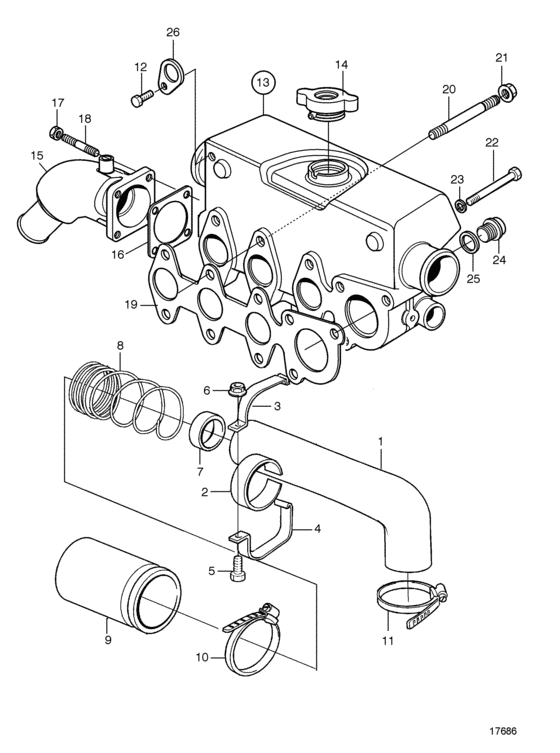 Схема узла Induction And Exhaust Manifold Для Volvo Penta Md2020D