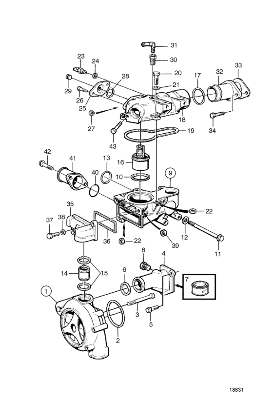 Схема узла Water Pump And Thermostat Housing Для Volvo Penta Tamd74A