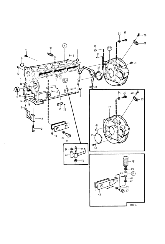 Схема узла Cylinder Block And Flywheel Casing: A Для Volvo Penta Tmd41B