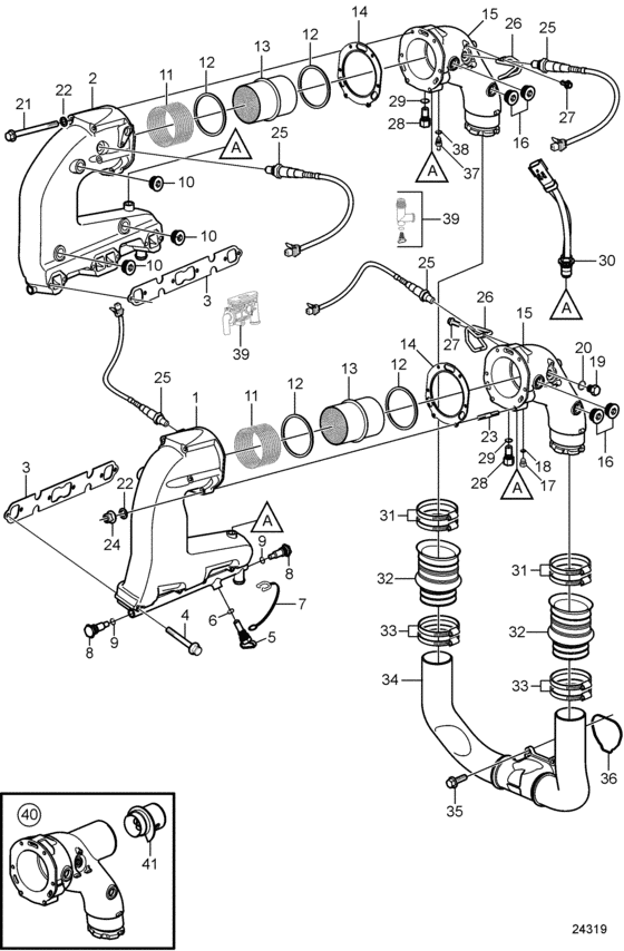 Схема узла Exhaust, High Для Volvo Penta 5.0Gxic-Jf