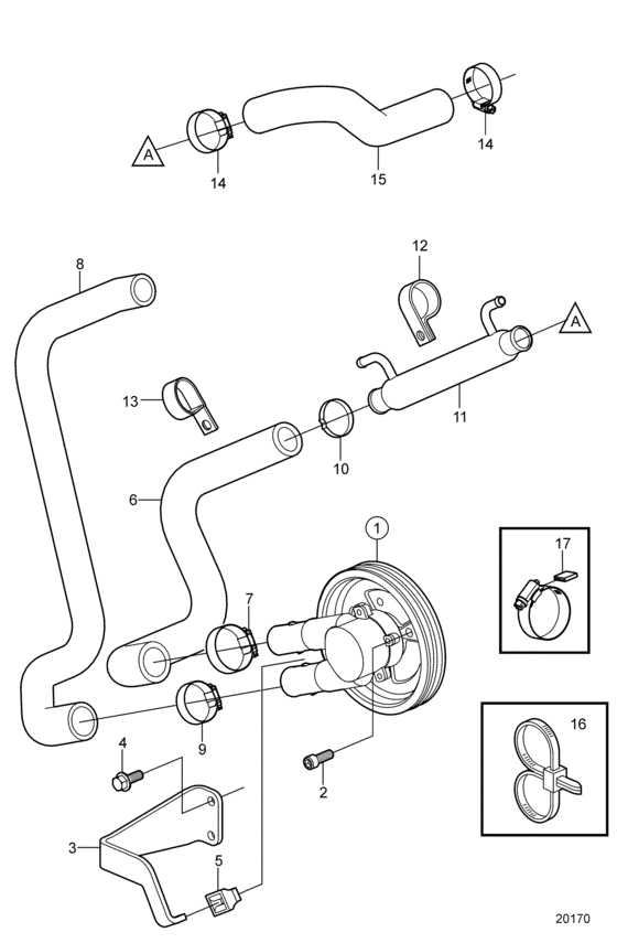 Схема узла Seawater Pump And Hoses Для Volvo Penta 4.3Gl-A