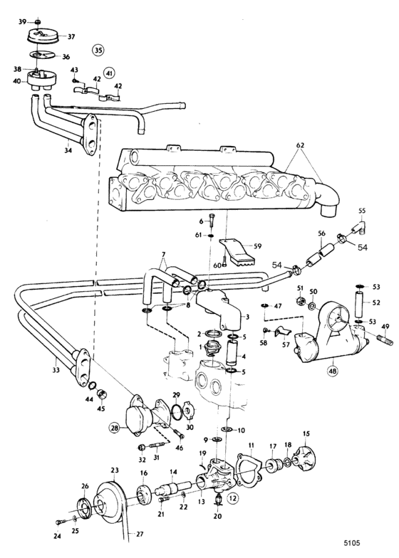 Схема узла Cooling System, Induction- And Exhaust Manifold: C Для Volvo Penta Bb170B
