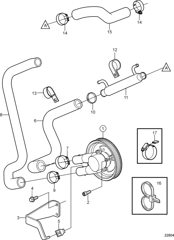Схема узла Seawater Pump And Hoses Для Volvo Penta 4.3Gxi-B