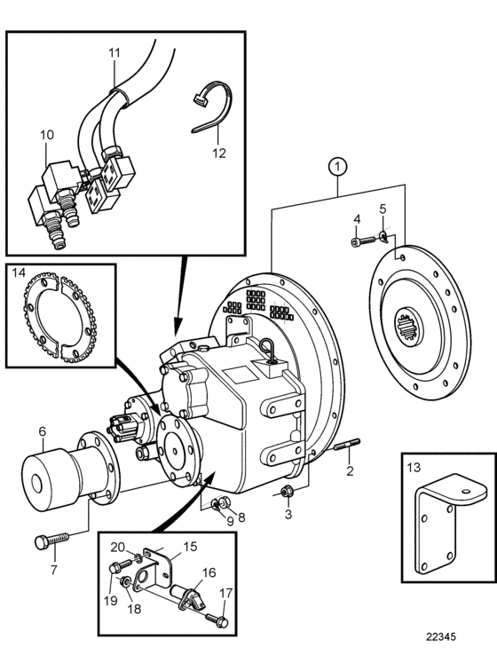 Схема узла Reverse Gear Zf280Ae Для Volvo Penta D9A2B D9-575