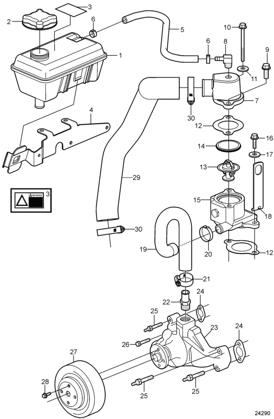 Схема узла Circulation Pump And Thermostat Housing, Freshwater Cooling Для Volvo Penta 5.0Gl-Jf