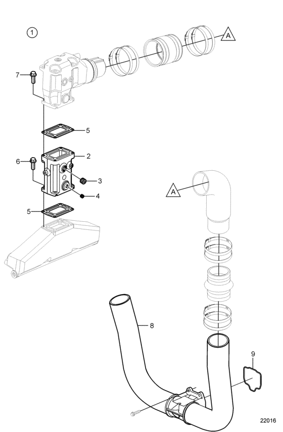 Схема узла Exhaust, 6\'\' Risers Для Volvo Penta 5.0Gxi-Ff