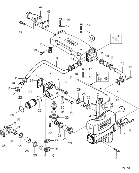 Схема узла Two Circuit Cooling System With Heat Exchanger, Charge Air Cooler And Thermostat Housing Для Volvo Penta D5A-A Ta