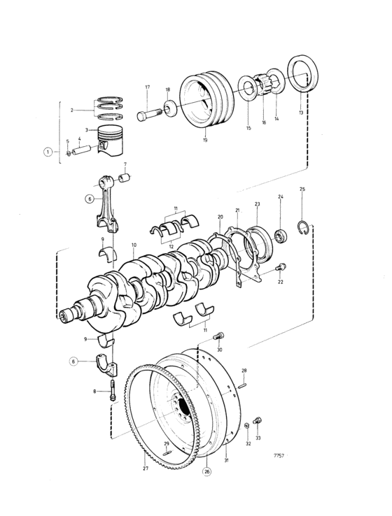 Схема узла Crankshaft And Related Parts: D Для Volvo Penta Aq131D