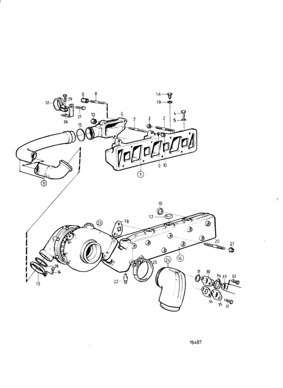 Схема узла Induction And Exhaust Manifold Для Volvo Penta Tmd31D