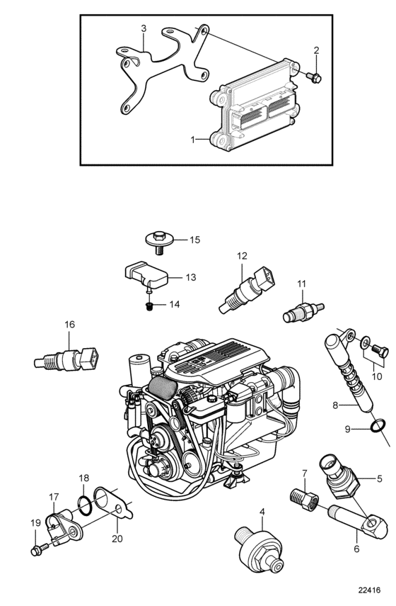 Схема узла Electronic Engine Control Для Volvo Penta 8.1Gi-Gf