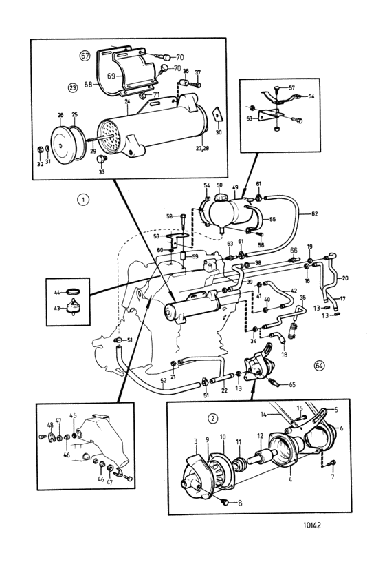 Схема узла Fresh-Water Cooling And Hot Water Outlet Для Volvo Penta 2003