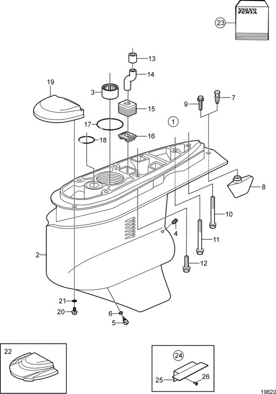Схема узла Lower Gearhousing Для Volvo Penta Sx-M 1.66