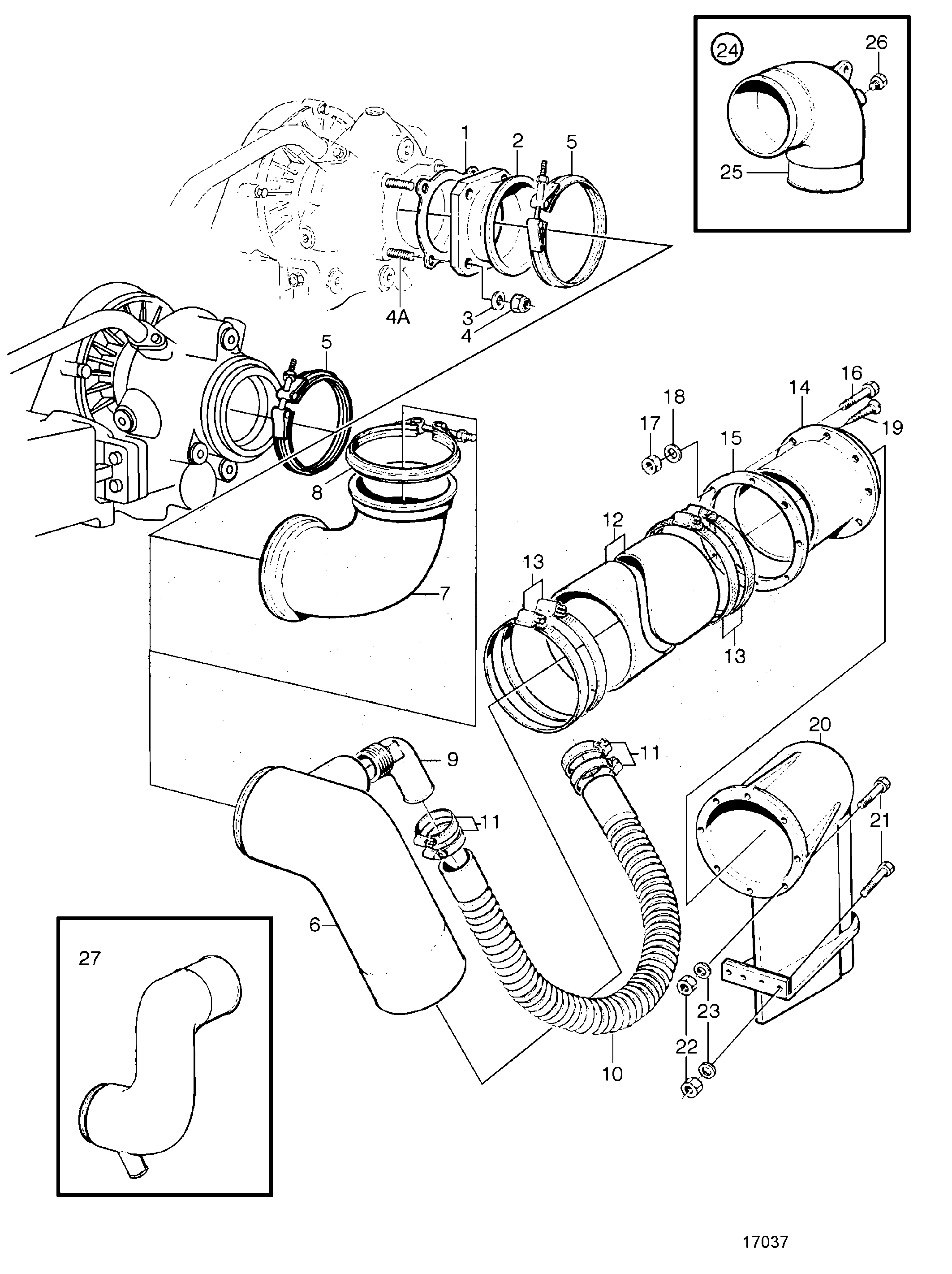 Схема узла Water Cooled Exhaust Line 5\'\'(127) Incl. Exh.riser