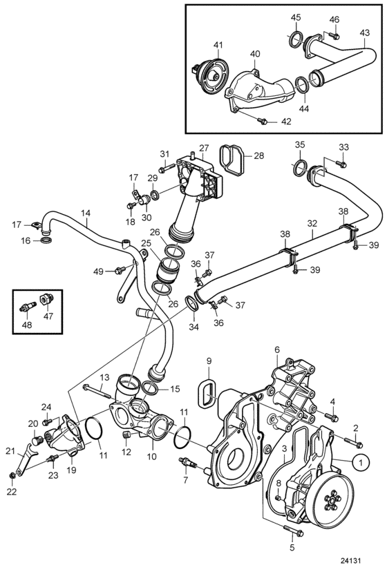 Схема узла Cooling Water Pump And Thermostat Housing Для Volvo Penta D11A-B