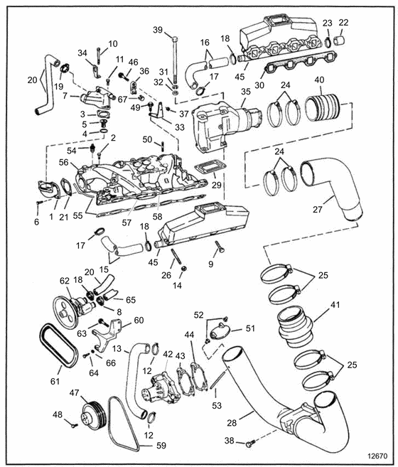 Схема узла Intake Manifold, Exhaust & Cooling Для Volvo Penta 5.0Flpncb