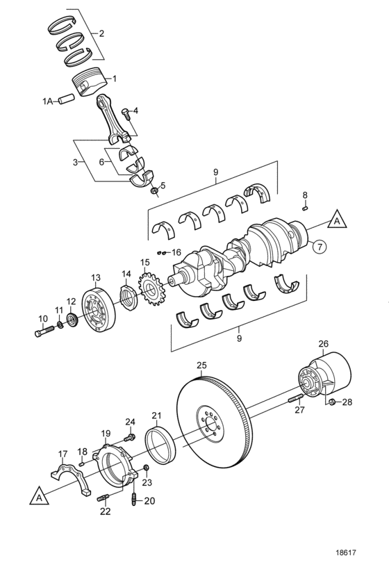 Схема узла Crankshaft And Related Parts Для Volvo Penta 5.7Gxie-Jf