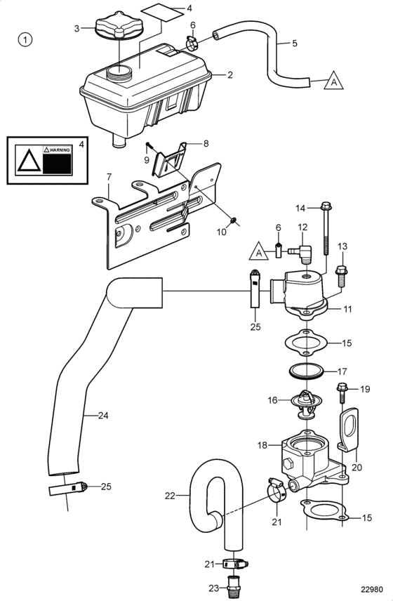 Схема узла Circulation Pump And Thermostat Housing, V-Drive With Freshwater Cooling Для Volvo Penta 5.7Gii-E