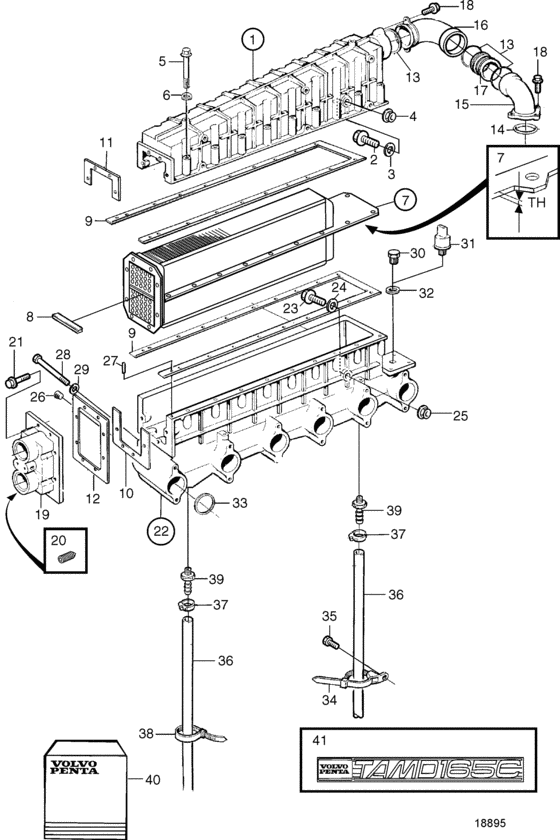Схема узла Inlet Manifold And Aftercooler Для Volvo Penta Tamd165C-A
