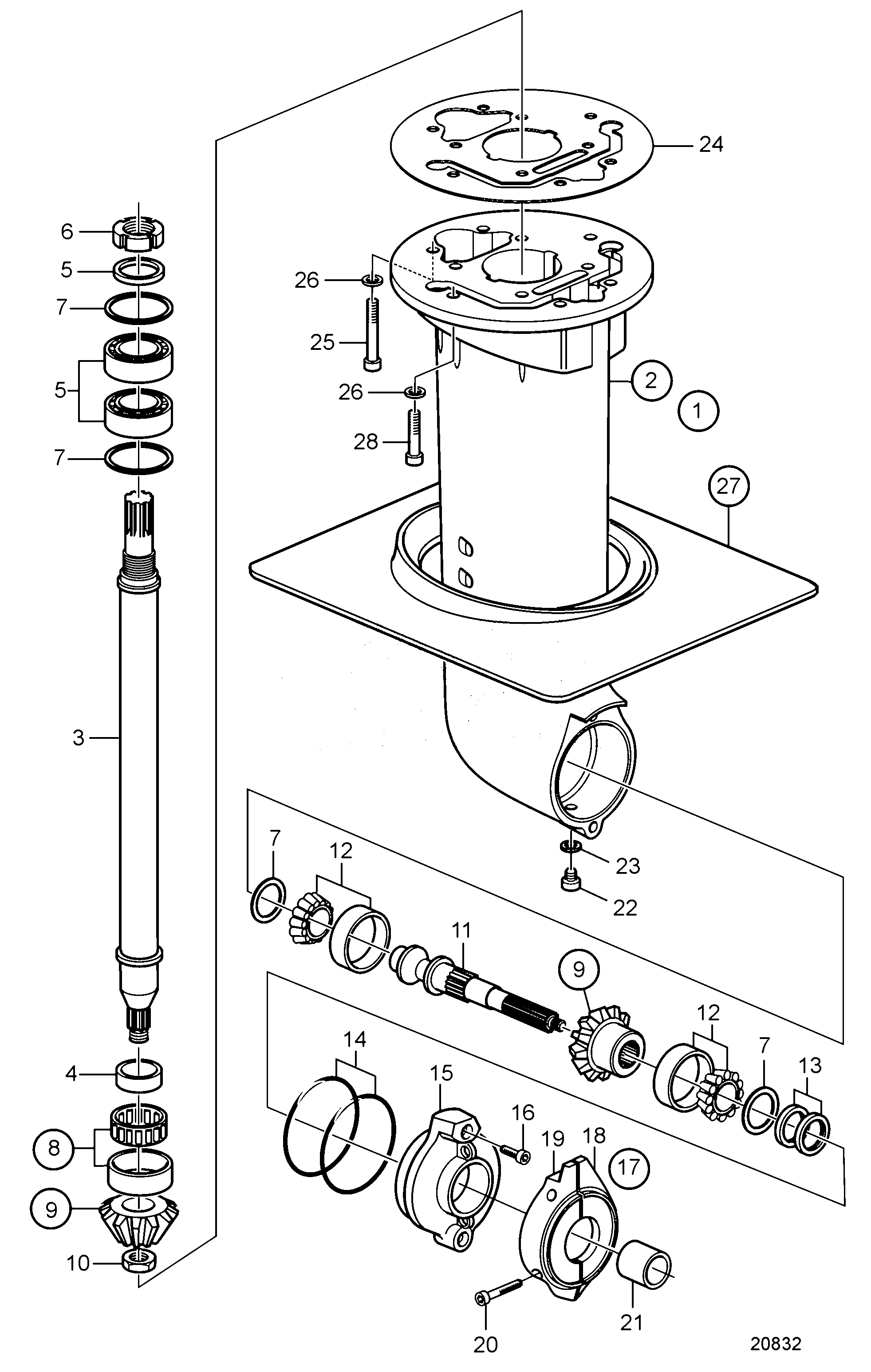 Схема узла Lower Gear Unit Sail Boat Drive Unit 150S, 150Sr: Ratio 2.19:1