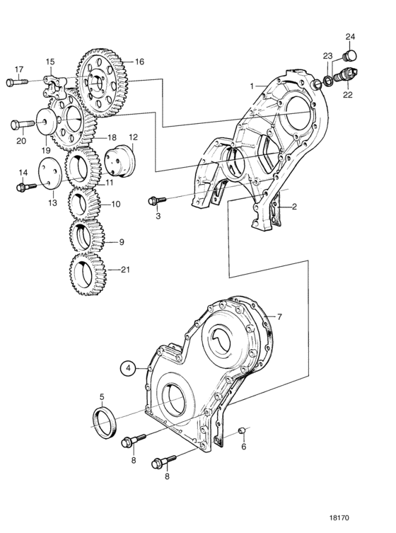 Схема узла Timing Gear Casing And Gears: C Для Volvo Penta Kamd44P-A