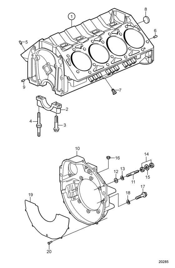 Схема узла Cylinder Block And Flywheel Housing Для Volvo Penta 8.1Gii-G