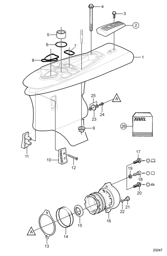 Схема узла Lower Gearhousing Для Volvo Penta Sx-A