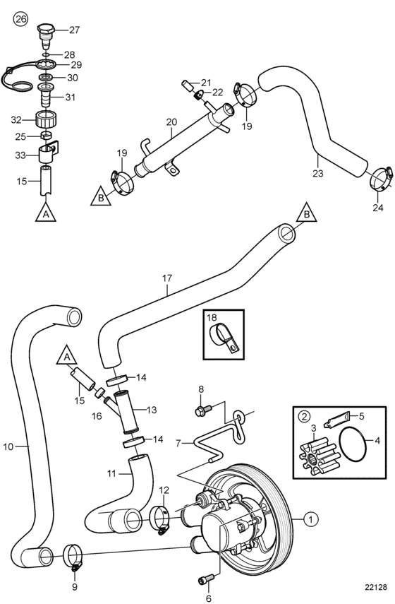 Схема узла Seawater Pump And Hoses Для Volvo Penta 5.0Gxie-K